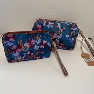 Set of Two Matching Catchfly Gold Horseshoe Cosmetic Bag and Pouch NWT